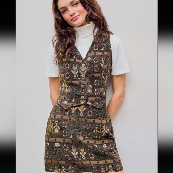 NWT Cider Jacquard Cottagecore Print Vest Top and Mini Skirt Set sz 1XL - Picture 13 of 13